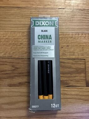 DIXON China Marker Pencil BLACK Peel Off Brand open Box of 10